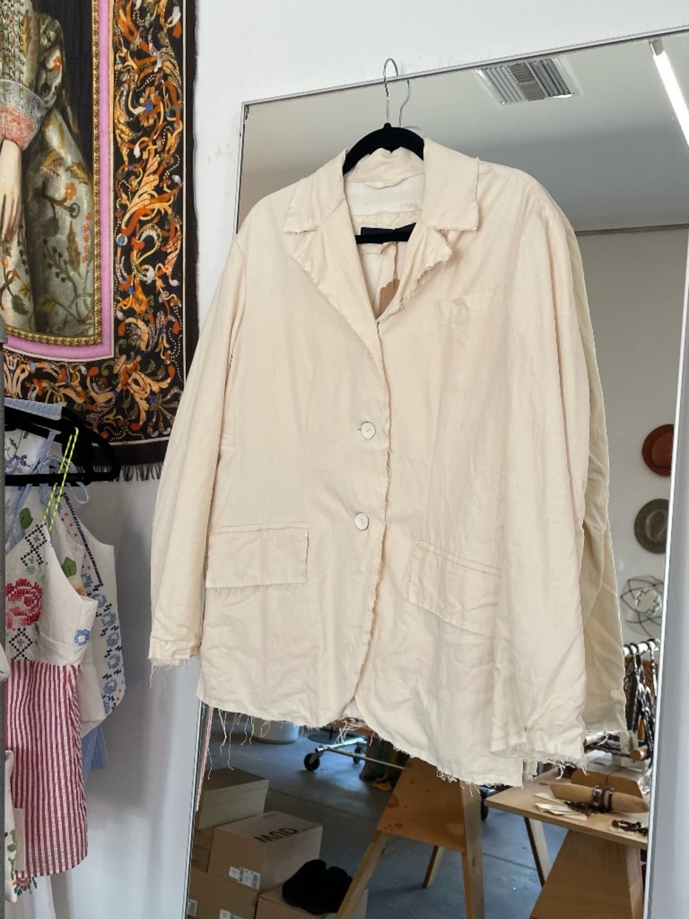 Priveh Distressed Blazer In Beige